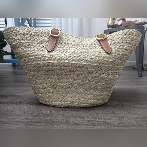 Coach Structured Straw Large Basket Tote Natural/Burnished Amber Cottagecore - Picture 6 of 15